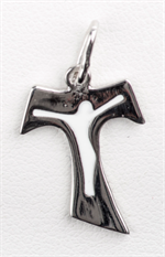 Croix de Tau argent avec Christ émaillé blanc 15mm