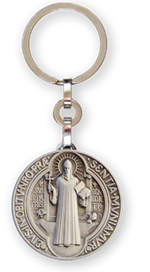 Porte-clé Saint Benoît - Métal argenté - 29 mm