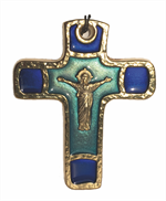 Croix murale Sacré Coeur bleue en laiton