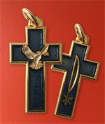 Croix de cou Esprit-Saint émaillée bleue Colombe blanche
