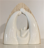 Crèche Nativité en porcelaine sur support bois - 12,6 cm