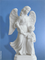 Statue de l'Ange Gardien protégeant une fille en albâtre - 14 cm