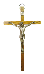 Crucifix en olivier avec un Christ en métal argenté - 20cm