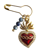 Broche coeur rouge (H2) Perles Lapis-Lazulis - Les joyaux de Ste Hildegarde