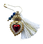 Broche coeur rouge (H4) Perles lapis-lazulis et pompon blanc - Les joyaux...