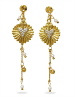 Boucles d'oreilles, perle pierre de lune, 6 cm H9 - Les joyaux...Hildegarde