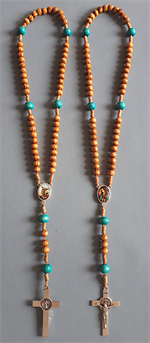 Chapelet artisanal de Notre Dame de Guadalupe marron + croix de st Benoît