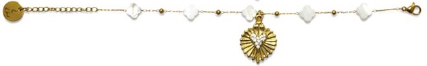 Bracelet coeur laiton, croix nacre, 15cm H17 - Les joyaux...Hildegarde