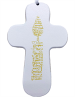 Croix à suspendre en bois avec bougie imprimée jaune