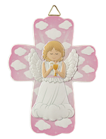 Croix en résine Ange Communion - Rose
