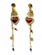 Boucles d'oreilles, coeur, perle lapis-lazuli, H12 - Les joyaux...Hildegarde