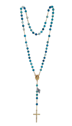 Chapelet en agate bleu sur chaîne dorée - 46 cm