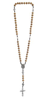 Chapelet de la Sainte Famille, perles en bois d'olivier 