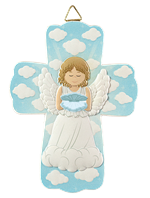 Croix en résine Ange Baptême - 15cm - Bleu