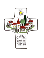 Céramique Croix "Bénissez notre maison" fond blanc