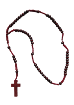 Chapelet en bois bordeaux en macramé