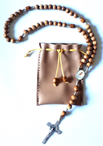 Chapelet artisanal de la Vierge Marie + croix St Benoît avec sa pochette marron