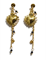 Boucles d'oreilles, perle onyx noir, 6 cm H11 - Les joyaux...Hildegarde