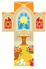 Croix Eglise et Soleil 15x10cm