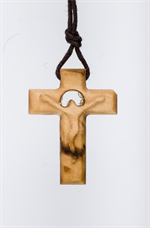 Croix de cou en bois d'olivier avec Christ sculpté