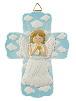 Croix en résine Ange Communion - Bleu