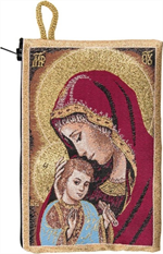 Porte-monnaie icône Vierge à l'enfant sur tissu 10x15 cm