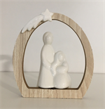 Crèche Nativité Sainte Famille porcelaine sur support arche en bois 8,5 cm