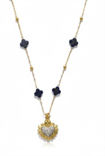 Collier coeur laiton, croix lapis lazulis 40 cm H25- Les joyaux... Hildegarde
