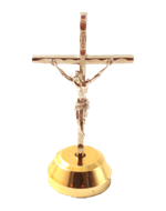 Croix en métal argenté sur socle aimanté - 5cm
