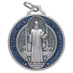 Médaille St Benoît émaillée bleue