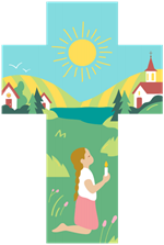 Croix Lumière et Prière 14x9cm