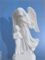 Statue de l'Ange Gardien protégeant un garçon en albâtre - 14 cm