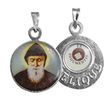 Médaille saint Charbel avec relique - Métal argenté 12mm