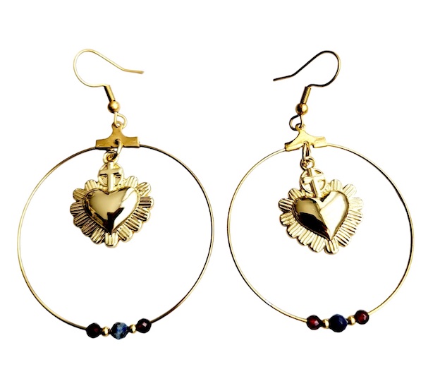 Boucles d'oreilles Crochet Doré Grosse Perle Lapis Lazuli Bleu